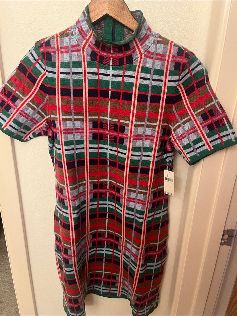 Anthropologie Plaid Midi Dress in Red, Green, Light Blue & Brown